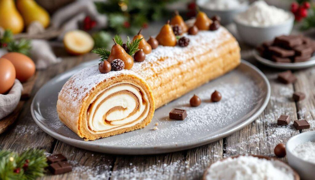Bûche de Noël aux marrons et à la poire : une recette de roulé facile et raffinée pour un réveillon tout en douceur