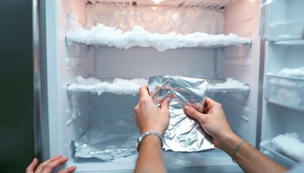 Congélateur givré : la méthode simple avec du papier aluminium pour enlever la glace rapidement