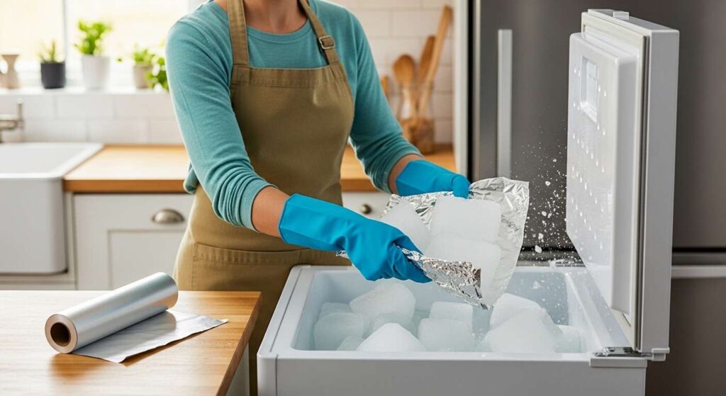 Congélateur givré : la méthode simple avec du papier aluminium pour enlever la glace rapidement
