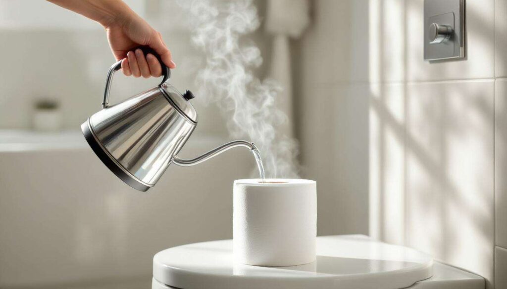 J'ai versé de l'eau bouillante sur le papier toilette et j'ai ainsi résolu un problème que rencontrent la plupart des familles.